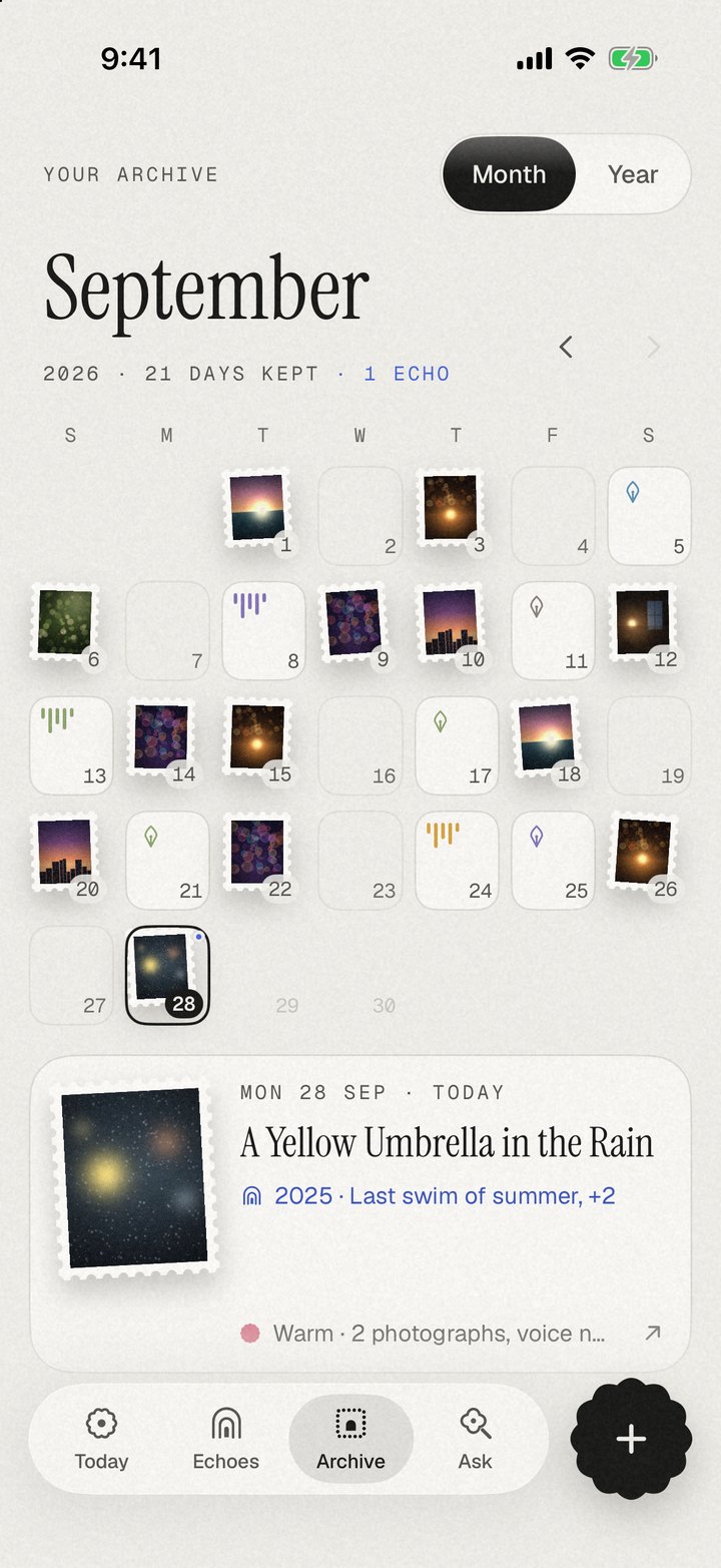 The Archive in Month view: September as a calendar of photo stamps.