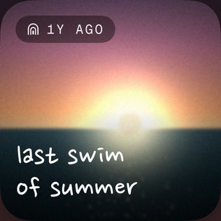 Echo Photo widget: a sunset over the sea, one year ago, captioned “last swim of summer”.
